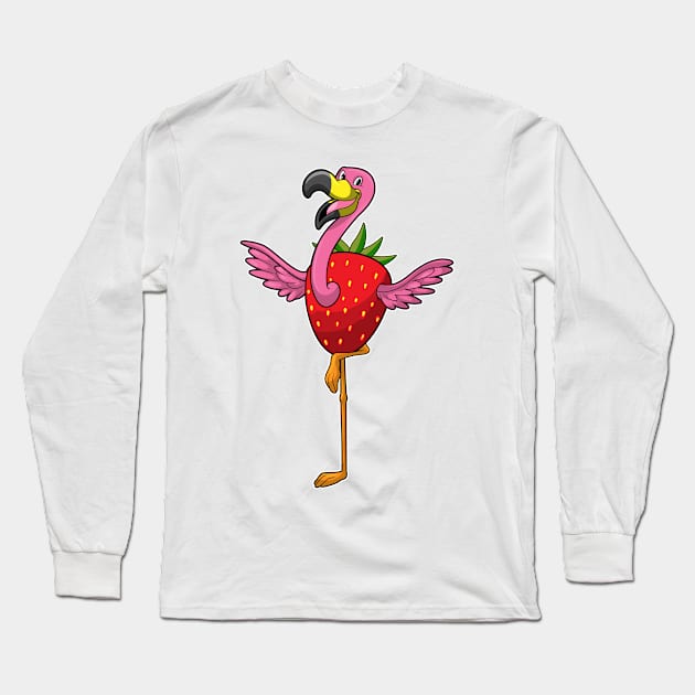 Flamingo with Strawberry Long Sleeve T-Shirt by Markus Schnabel